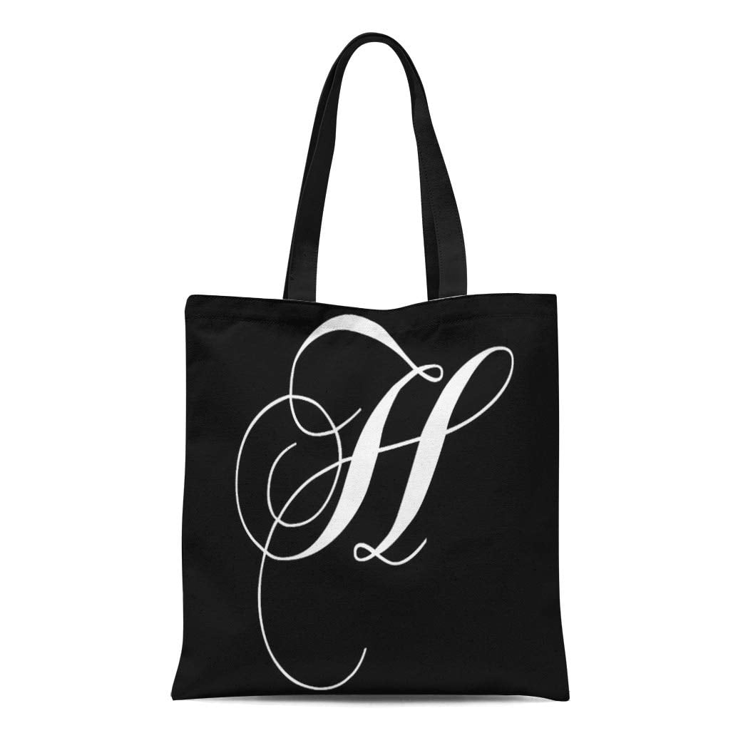 ASHLEIGH Canvas Tote Bag Letters Black Monogram H Designer