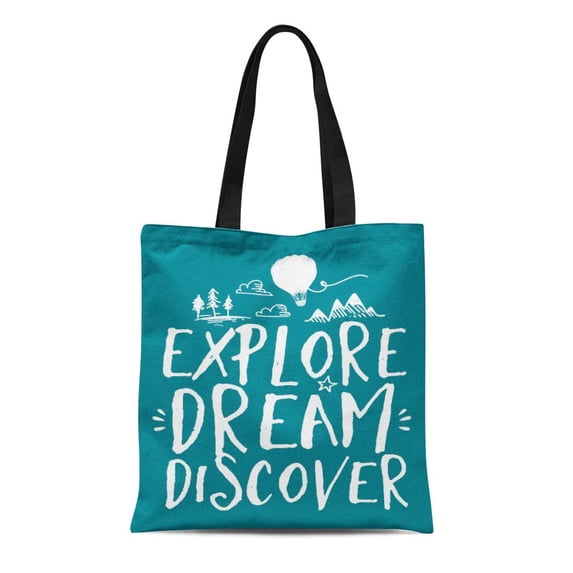 ASHLEIGH Canvas Tote Bag Life Explore Dream Discover Motivational Inspirational Vintage Rustic Mark Reusable Handbag Shoulder Grocery Shopping Bags