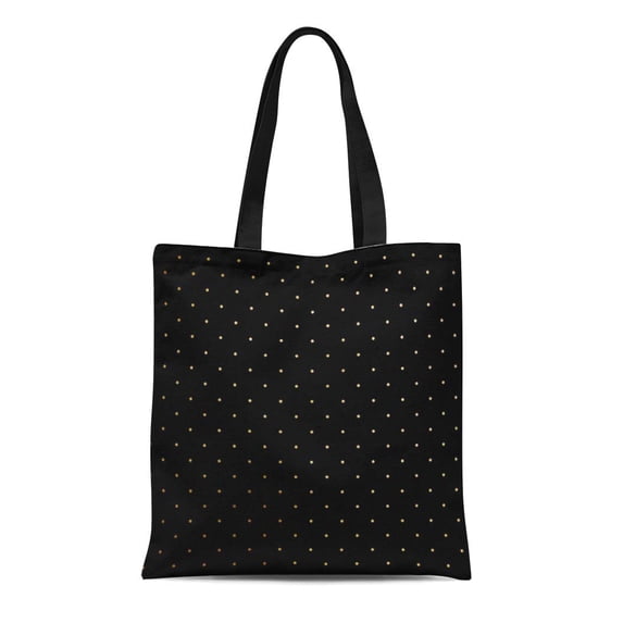 ASHLEIGH Canvas Tote Bag Modern Gold and Black Polka Polkadots Polkadotted Monogram Classy Reusable Handbag Shoulder Grocery Shopping Bags