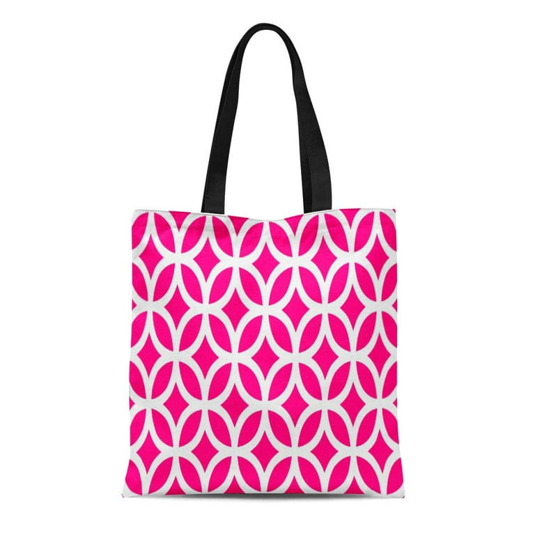ASHLEIGH Canvas Tote Bag Simple Modern Bright Neon Pink Green Block Stripe  Vivid Reusable Handbag Shoulder Grocery Shopping Bags 