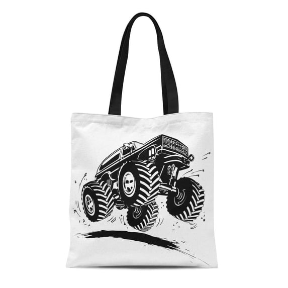ASHLEIGH Canvas Tote Bag Mud Cartoon Monster Truck Available Tyre Tire Car Silhouette Reusable Shoulder Grocery Shopping Bags Handbag