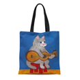 thumbnail image 1 of ASHLEIGH Canvas Tote Bag Music Cat Playing Guitar Folk Lover Whimsical Cute Reusable Handbag Shoulder Grocery Shopping Bags, 1 of 1