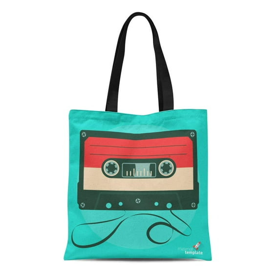ASHLEIGH Canvas Tote Bag Music Retro Audio Tape Cassette Flat Mixtape Record Album Durable Reusable Shopping Shoulder Grocery Bag