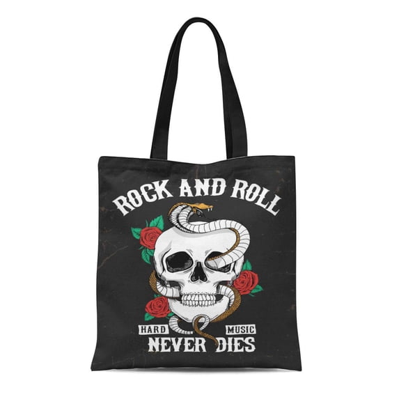 ASHLEIGH Canvas Tote Bag Music Rock and Roll Graphic Skull Roses Snake Girl Durable Reusable Shopping Shoulder Grocery Bag