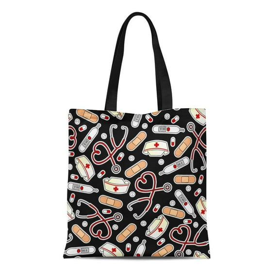 ASHLEIGH Canvas Tote Bag Nurses Cute Nurse Inspired Pattern Registered Hospital Charge Nursing Reusable Handbag Shoulder Grocery Shopping Bags