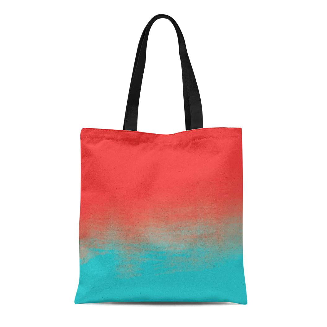 Ombre Canvas Tote Bag With Leather Handles Ocean Blue Ready 