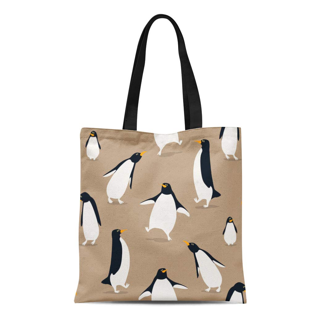 ASHLEIGH Canvas Tote Bag Pattern Cute Penguins Funny in Cartoon Doodle ...