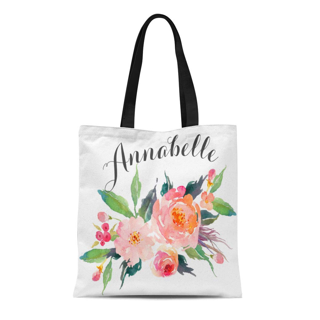 ASHLEIGH Canvas Tote Bag Peonies Watercolor Pink Peach Flower Floral ...