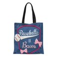 thumbnail image 1 of ASHLEIGH Canvas Tote Bag Pink Announcements Gender Reveal Baseball Bows Blue Party Guess Reusable Handbag Shoulder Grocery Shopping Bags, 1 of 1