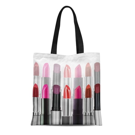 ASHLEIGH Canvas Tote Bag Pink Girly Lipstick Tubes Makeup Make Up Cosmetic Purple Reusable Handbag Shoulder Grocery Shopping Bags
