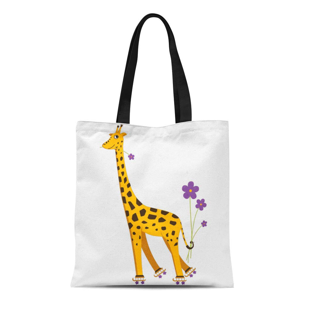 ASHLEIGH Canvas Tote Bag Purple Giraffes Funny Roller Skating Giraffe