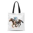 thumbnail image 1 of ASHLEIGH Canvas Tote Bag Race Colored Rider Horse Sketch Event Jockey Athlete Reusable Shoulder Grocery Shopping Bags Handbag, 1 of 1