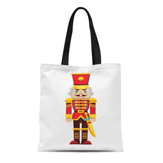 ASHLEIGH Canvas Tote Bag Red Ballet Nutcracker Sword Flat Cartoon Character Christmas Classic Durable Reusable Shopping Shoulder Grocery Bag