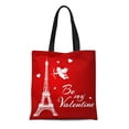 thumbnail image 1 of ASHLEIGH Canvas Tote Bag Red Romantic Eiffel Tower and Cupid for Valentine Day Reusable Shoulder Grocery Shopping Bags Handbag, 1 of 1
