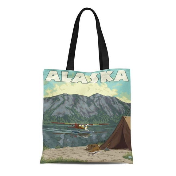 ASHLEIGH Canvas Tote Bag Retro Alaska Bush Plane and Vintage Antique Rotary Wing Reusable Handbag Shoulder Grocery Shopping Bags