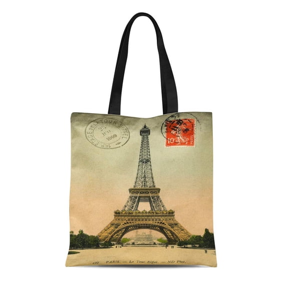 ASHLEIGH Canvas Tote Bag Retro Eiffel Tower Paris France Vintage Romantic Classic Holiday Reusable Handbag Shoulder Grocery Shopping Bags