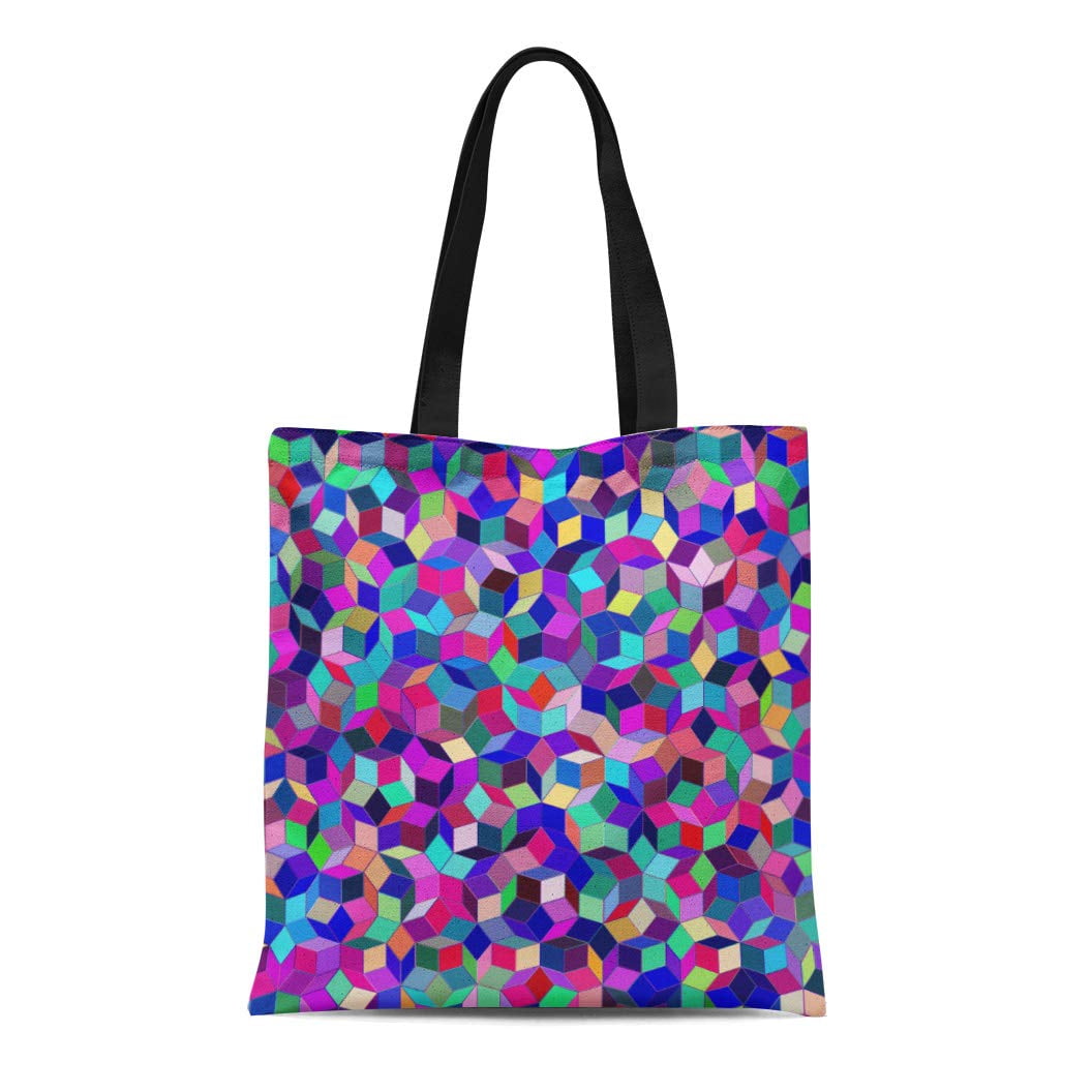 ASHLEIGH Canvas Tote Bag Tiles Penrose Tiling Blue Pattern Geometric  Mathematical Tessellation Reusable Handbag Shoulder Grocery Shopping Bags