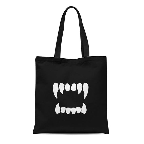ASHLEIGH Canvas Tote Bag Tooth Vampire Teeth Neutral Fang Dracula Scary Halloween Mouth Durable Reusable Shopping Shoulder Grocery Bag