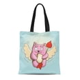 thumbnail image 1 of ASHLEIGH Canvas Tote Bag Valentines Day Cupid Pink Cat Flying Wings of Love Reusable Shoulder Grocery Shopping Bags Handbag, 1 of 1