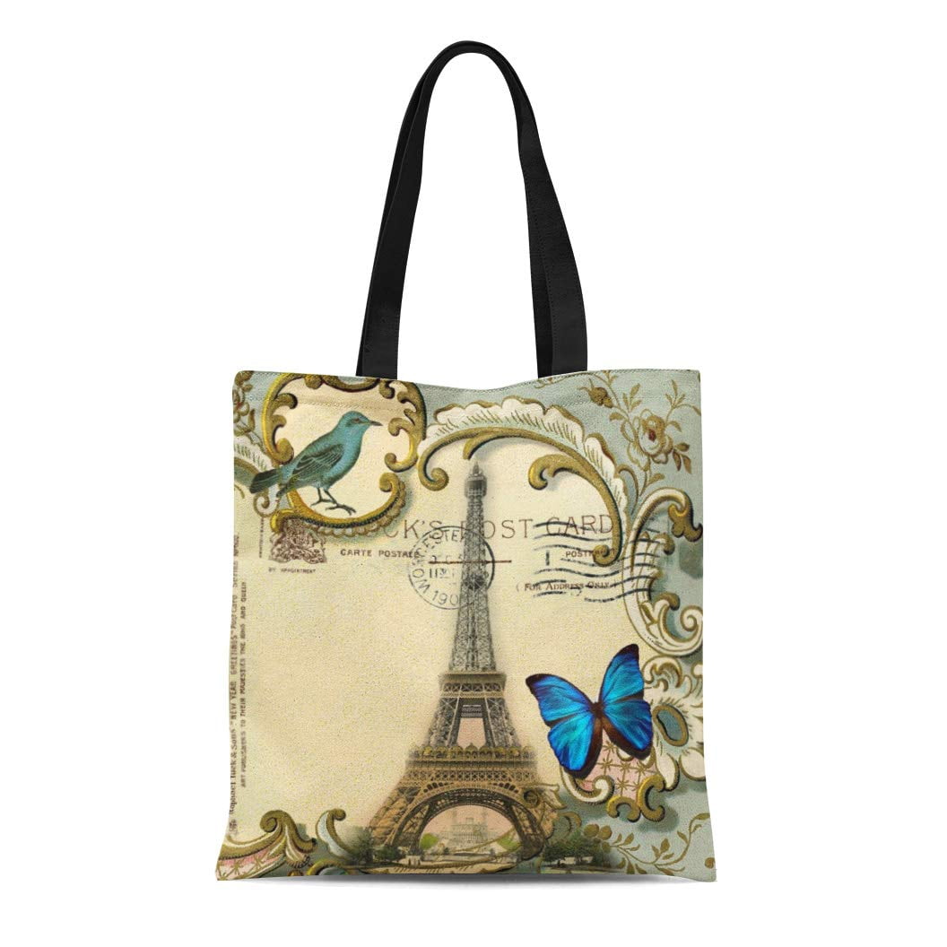ASHLEIGH Canvas Tote Bag Paris Pattern Travel Inscriptions Name of
