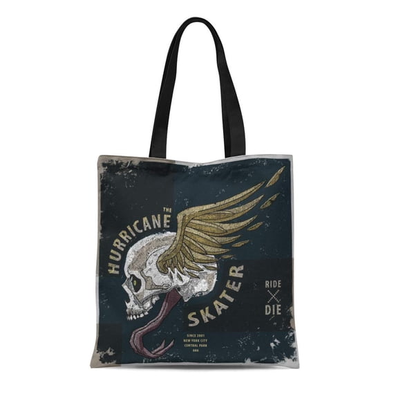 ASHLEIGH Canvas Tote Bag Vintage Hurricane Skater Graphic Skull Motorcycle Rock Punk Creative Reusable Shoulder Grocery Shopping Bags Handbag