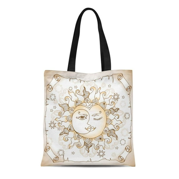 ASHLEIGH Canvas Tote Bag Vintage Magic Sun and Moon Fabrics Scrap Booking Reusable Shoulder Grocery Shopping Bags Handbag