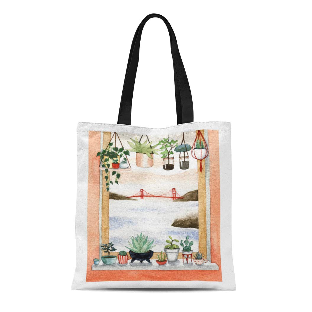 GXVUIS Cactus Flower Canvas Tote Bag For Women - Large Reusable Grocery Shoulder Bag, Aesthetic Succulent Gift - View #5