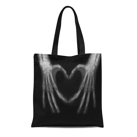 ASHLEIGH Canvas Tote Bag Xray Bones of Hands Making the Sign Love Heart Reusable Shoulder Grocery Shopping Bags Handbag