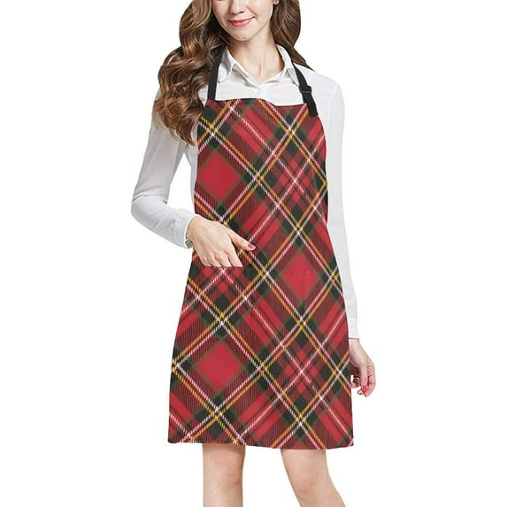 ASHLEIGH Christmas Plaid Adjustable Bib Apron for Cooking Baking Gardening Home Kitchen Apron for Women Men with Pockets