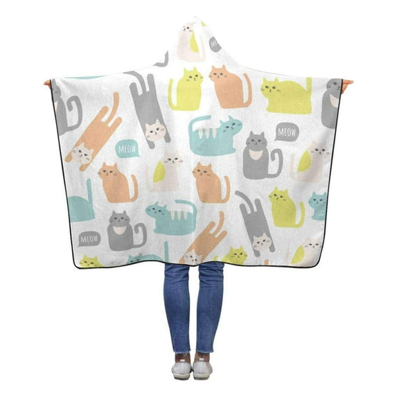 ASHLEIGH Colorful Cute Cats Hooded Throw Blanket 50x60 inches Kids Girls Boys Toddler Wearable Polar Fleece Blankets