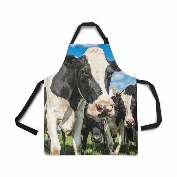 ASHLEIGH Cows in a Field with Blue Sky Apron for Women Men Girls Chef with Pockets Funny Adjustable Bib Kitchen Cook Apron for Cooking Baking Gardening Pet Grooming Cleaning