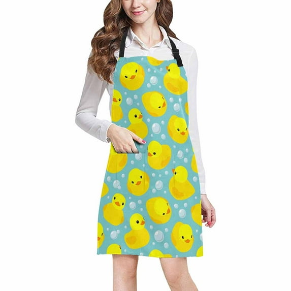 ASHLEIGH Cute Yellow Rubber Ducks and Bubbles Adjustable Bib Apron with Pockets Commercial Restaurant and Home Kitchen Apron for Women Men
