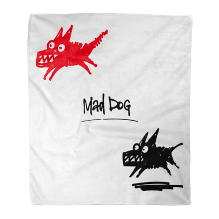 ASHLEIGH Flannel Throw Blanket Bark Mad Dog Angry Pet Cartoon Ink Drawing Soft for Bed Sofa and Couch 50x60 Inches