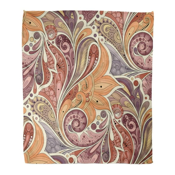 ASHLEIGH Flannel Throw Blanket Batik Colorful Natural Floral Pattern Flowers Paisley Garden Abstract Soft for Bed Sofa and Couch 50x60 Inches