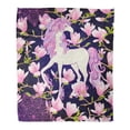 thumbnail image 1 of ASHLEIGH Flannel Throw Blanket Beautiful Pink Magnolia Flowers and Unicorn on Black Dark Blue Beauty 50x60 Inch Lightweight Cozy Plush Fluffy Warm Fuzzy Soft, 1 of 4