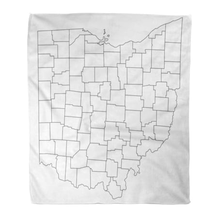 ASHLEIGH Flannel Throw Blanket Black County High Detailed Map Counties Regions States Ohio Soft for Bed Sofa and Couch 58x80 Inches