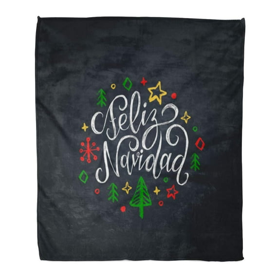 ASHLEIGH Flannel Throw Blanket Feliz Navidad Translated from Spanish Merry Christmas Lettering Soft for Bed Sofa and Couch 58x80 Inches