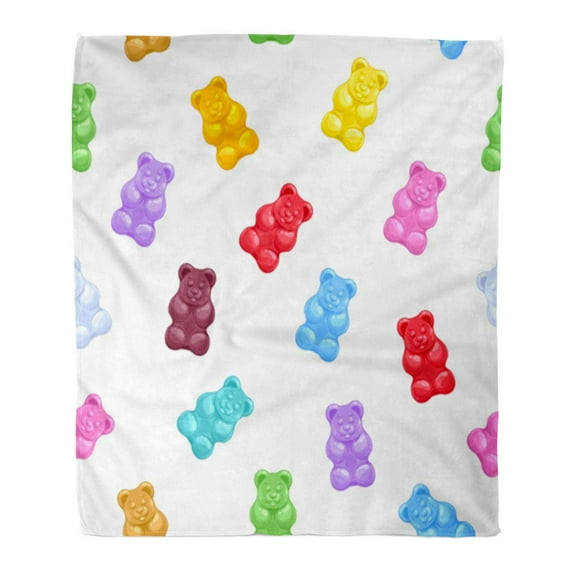 ASHLEIGH Flannel Throw Blanket Green Candy Colorful Gummy Bears Candies Sweets Pattern Orange Soft for Bed Sofa and Couch 50x60 Inches