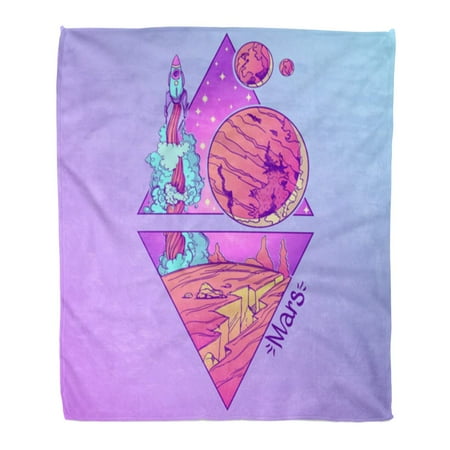 ASHLEIGH Flannel Throw Blanket Mars Planets and Stars of Solar System Symbols Soft for Bed Sofa and Couch 50x60 Inches