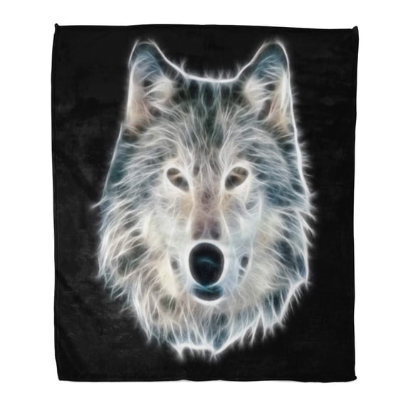 ASHLEIGH Flannel Throw Blanket Orange Fractal Wolf Head Eyes Face White Dog Soft for Bed Sofa and Couch 58x80 Inches