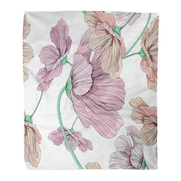 ASHLEIGH Flannel Throw Blanket Outline Colorful Flower Pattern Blossoming Classic Drawing Effortless Elegance Soft for Bed Sofa and Couch 58x80 Inches