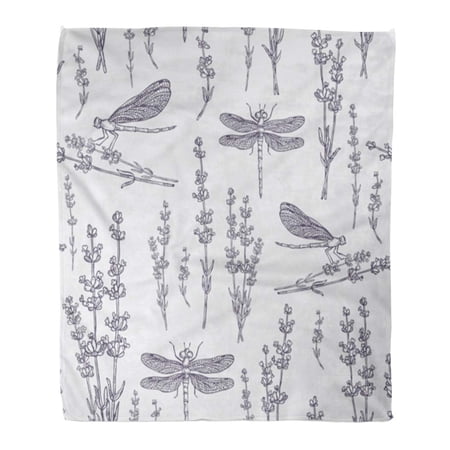 ASHLEIGH Flannel Throw Blanket Pattern Colorful Aroma Lavender and Dragonfly Purple Beautiful Beauty Soft for Bed Sofa and Couch 58x80 Inches