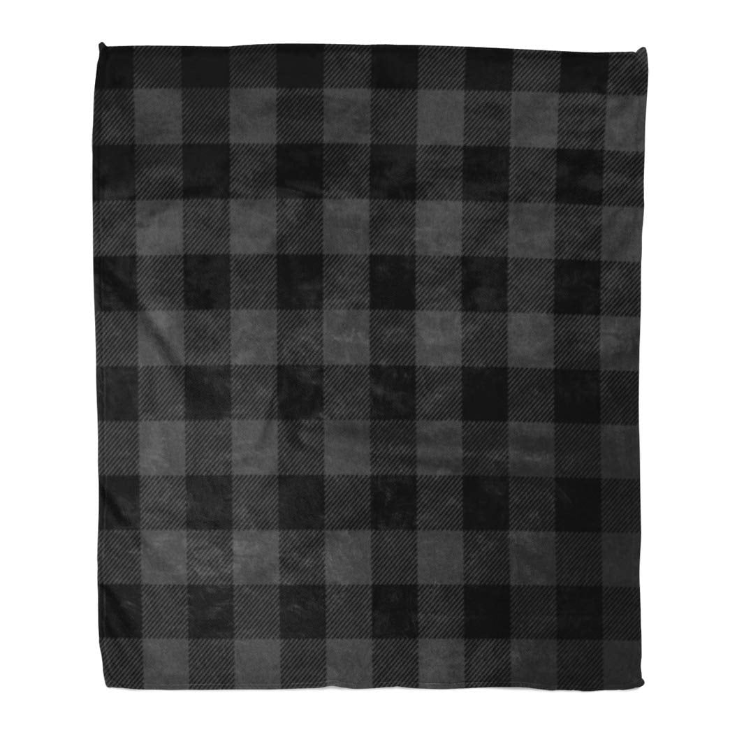 ASHLEIGH Flannel Throw Blanket Pattern Dark Grey Buffalo Plaid Pattern