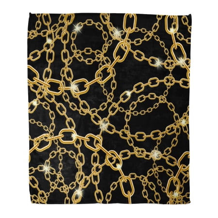 ASHLEIGH Flannel Throw Blanket Pattern Gold Chain on Black Golden Jewelry Abstract Accessory Soft for Bed Sofa and Couch 58x80 Inches