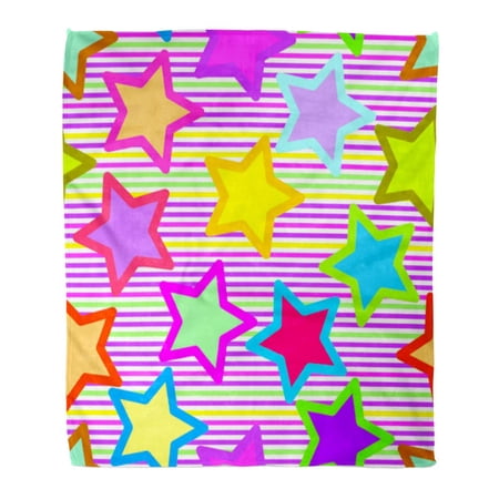 ASHLEIGH Flannel Throw Blanket Pink Brown Abstract Retro Vivid Star Orange Collection Red Soft for Bed Sofa and Couch 58x80 Inches