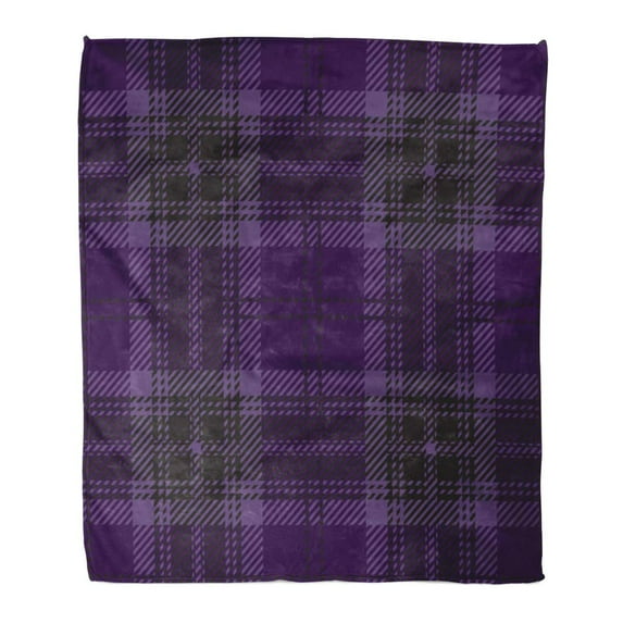 ASHLEIGH Flannel Throw Blanket Purple Abstract Violet Tartan Plaid Scottish Pattern Black Checkered Soft for Bed Sofa and Couch 50x60 Inches