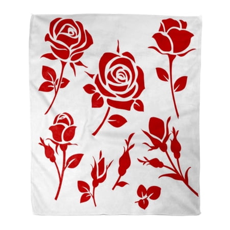 ASHLEIGH Flannel Throw Blanket Stencil Rose Spring and Bud Silhouettes Simple Flower Pattern Soft for Bed Sofa and Couch 58x80 Inches