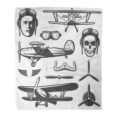 ASHLEIGH Flannel Throw Blanket Vintage Aircraft Face Pilot Glasses Airplanes Wings Wheel Propellers Soft for Bed Sofa and Couch 50x60 Inches