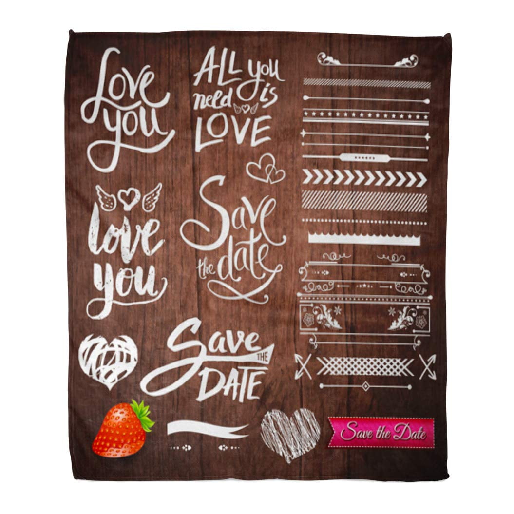 ASHLEIGH Flannel Throw Blanket White Love Phrases Border Patterns and