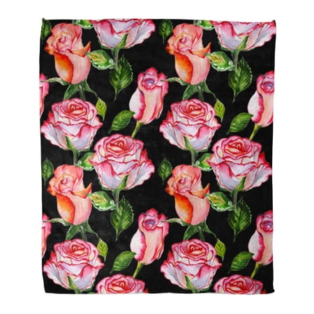 ASHLEIGH Flannel Throw Blanket Wildflower Rose Flower Pattern in Watercolor Full Name Soft for Bed Sofa and Couch 58x80 Inches
